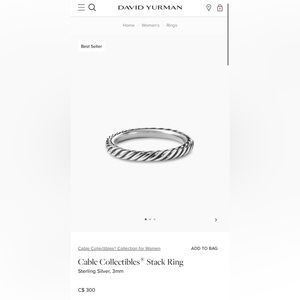 David Yurman cable stacking ring Sz 9